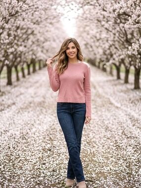 RED Valentino Dusty Rose Knit Top with Lace Trim